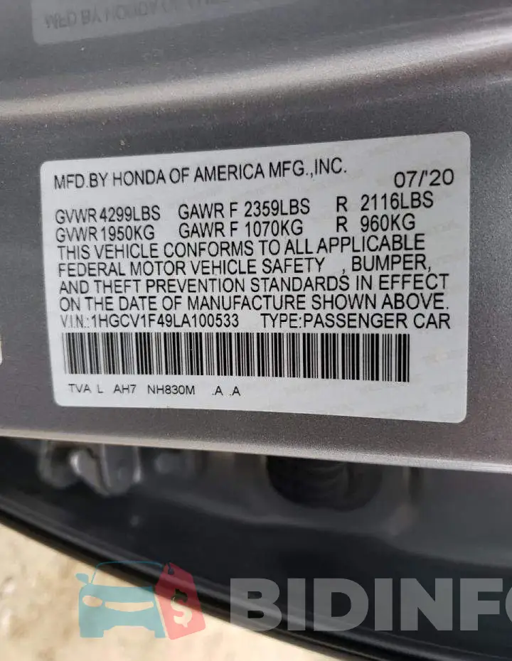 1HGCV1F49LA100533 Photo# 12