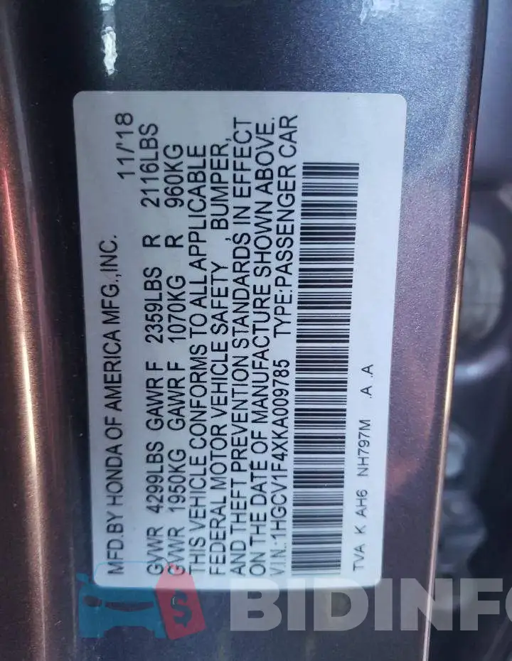 1HGCV1F4XKA009785 Photo# 12