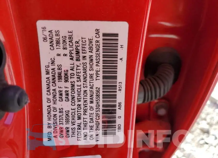 2HGFC2F53GH558562 Photo# 13