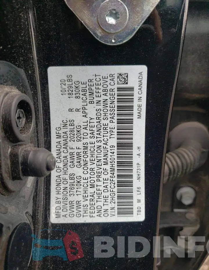 2HGFC2F64MH501419 Photo# 12