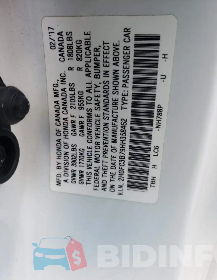 2HGFC3B79HH358462 Photo# 12