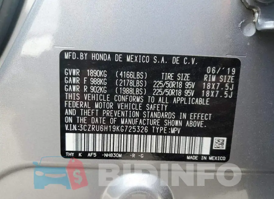 3CZRU6H19KG725326 Photo# 12