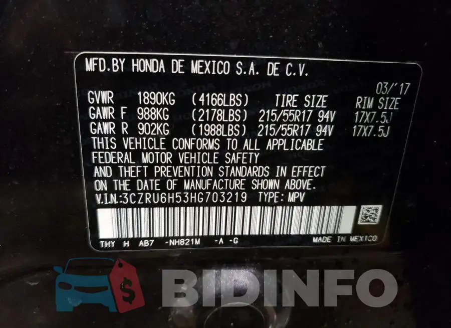 3CZRU6H53HG703219 Photo# 13