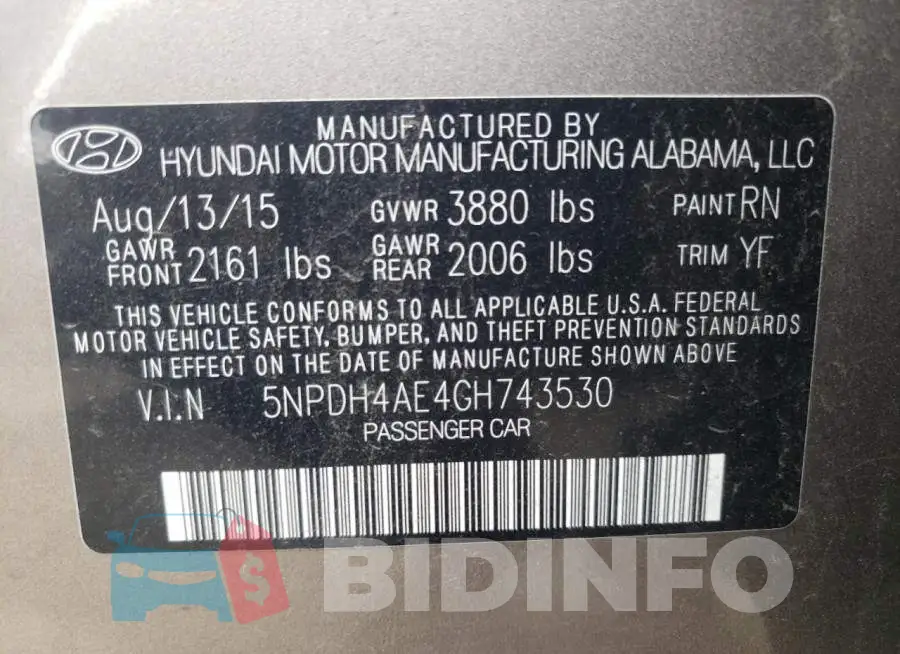 5NPDH4AE4GH743530 Photo# 13