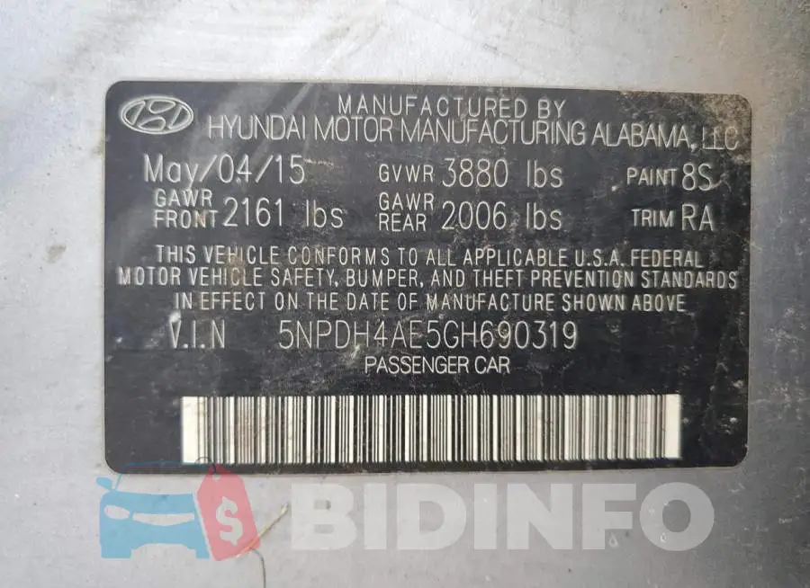 5NPDH4AE5GH690319 Photo# 12