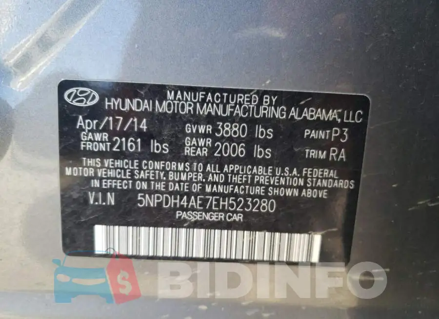 5NPDH4AE7EH523280 Photo# 12