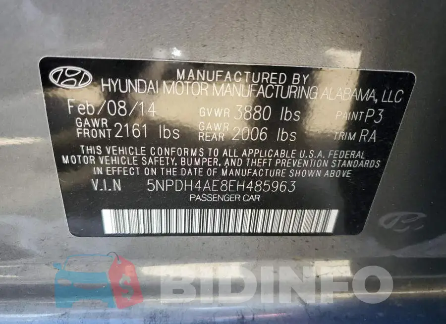 5NPDH4AE8EH485963 Photo# 12