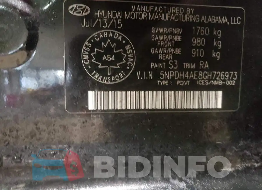 5NPDH4AE8GH726973 Photo# 12