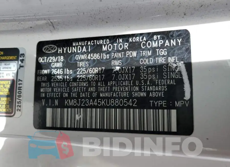 KM8J23A45KU880542 Photo# 13
