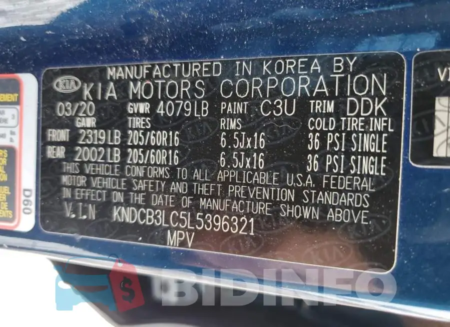 KNDCB3LC5L5396321 Photo# 13