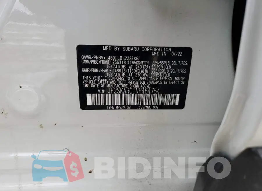 JF2SKARC1NH464754 Photo# 14