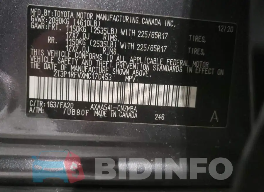 2T3P1RFVXMC170453 Photo# 14
