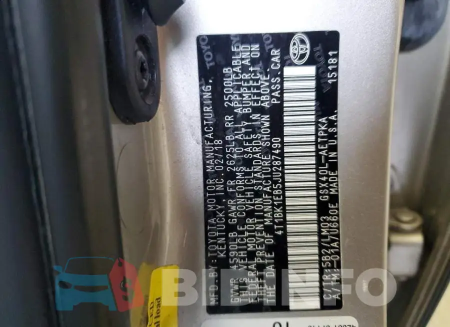 4T1BK1EB5JU287490 Photo# 12