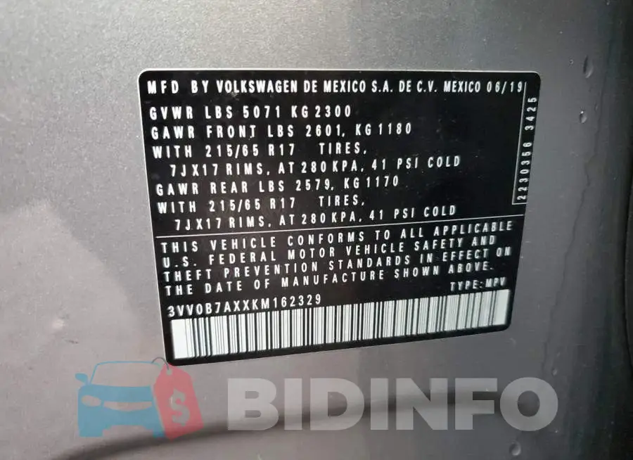 3VV0B7AXXKM162329 Photo# 12
