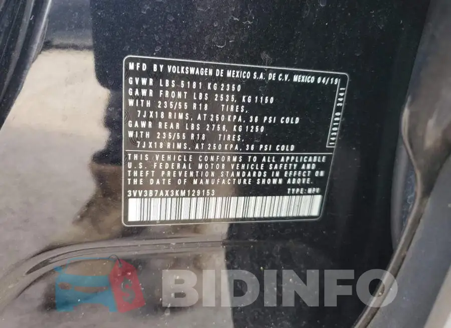 3VV3B7AX3KM129153 Photo# 12