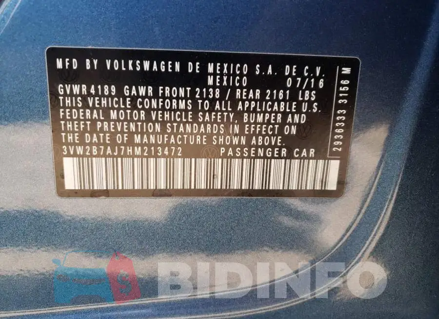 3VW2B7AJ7HM213472 Photo# 12