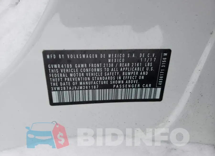 3VW2B7AJ9JM261187 Photo# 12