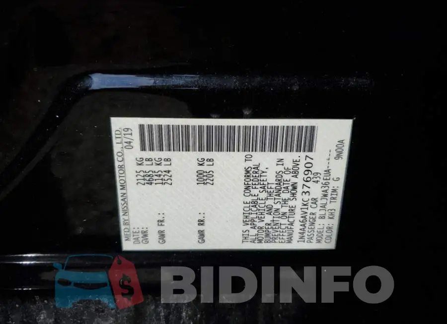 1N4AA6AV1KC376907 Photo# 12