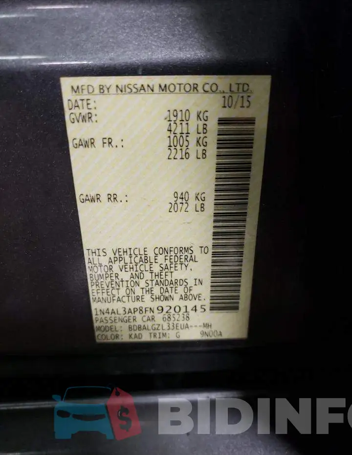 1N4AL3AP8FN920145 Photo# 13