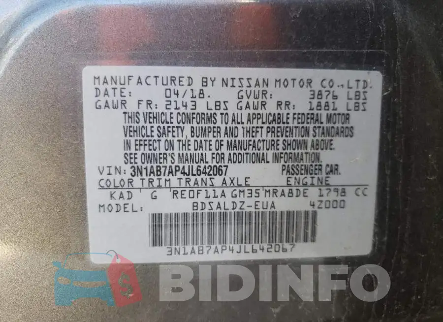 3N1AB7AP4JL642067 Photo# 13