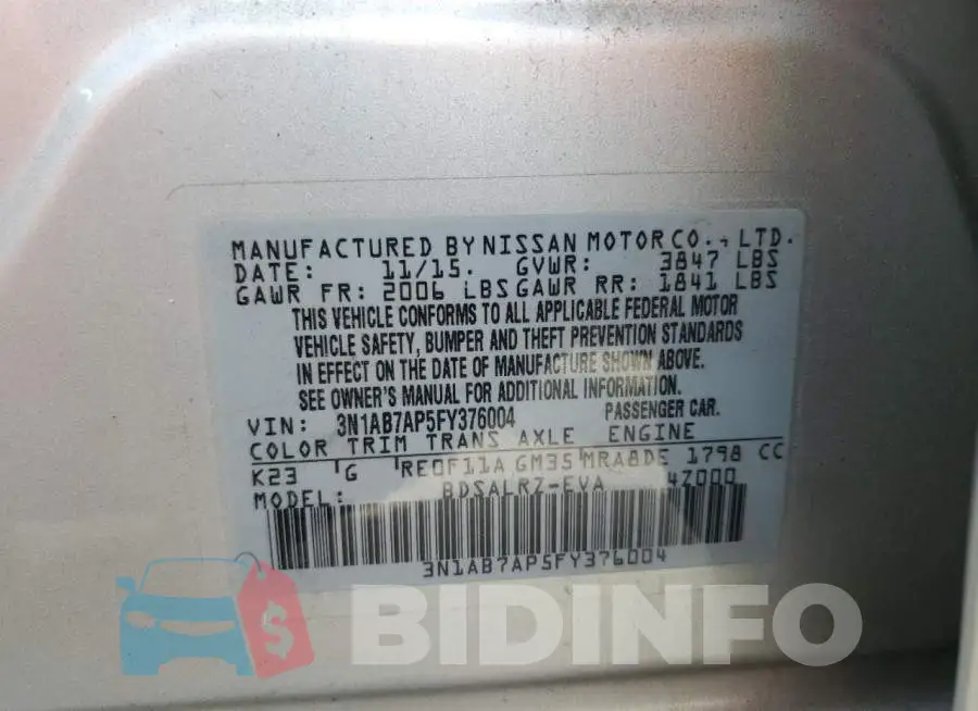 3N1AB7AP5FY376004 Photo# 12