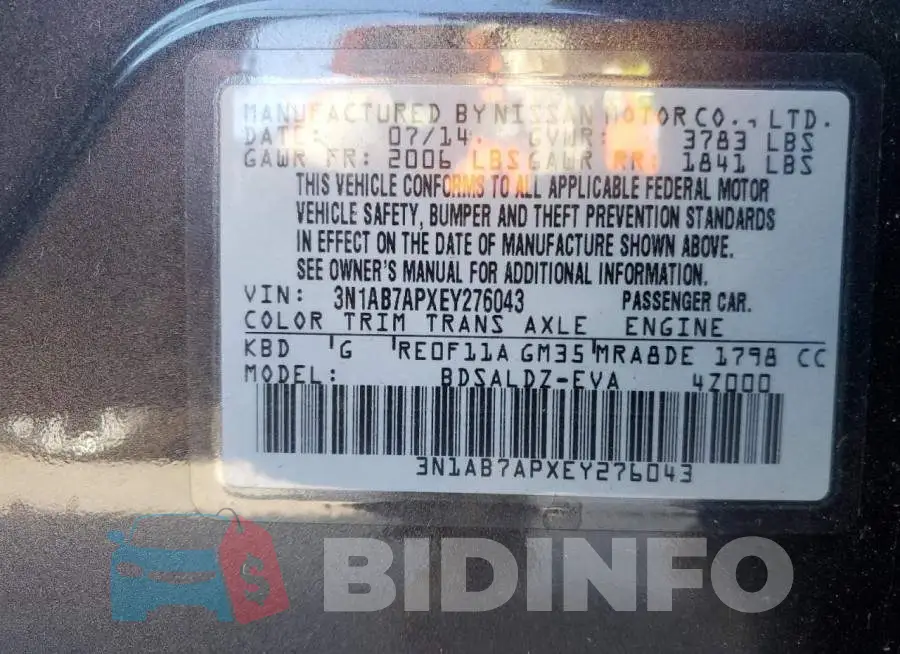 3N1AB7APXEY276043 Photo# 12
