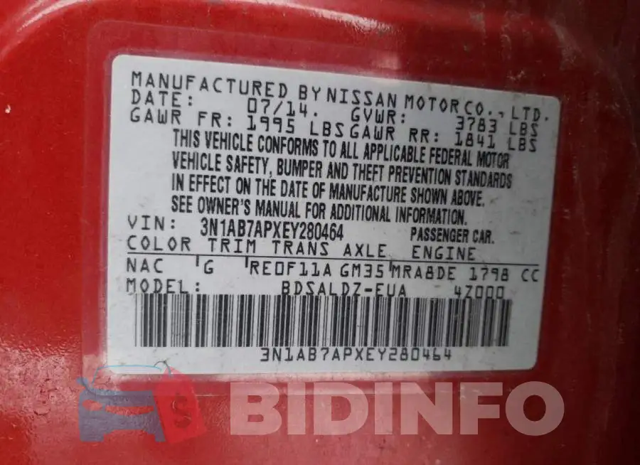 3N1AB7APXEY280464 Photo# 12
