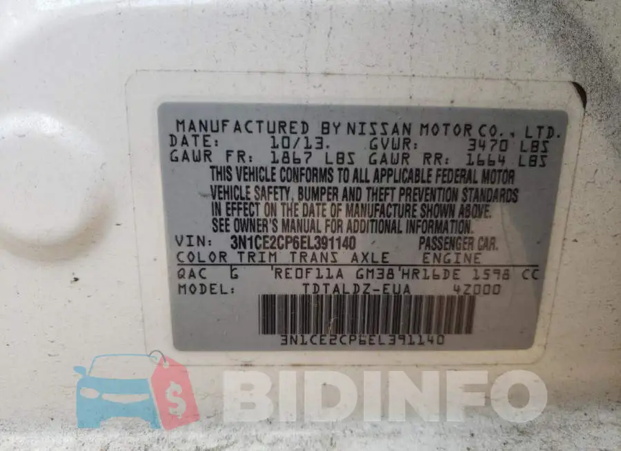 3N1CE2CP6EL391140 Photo# 12
