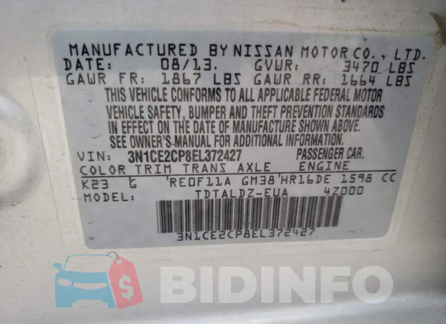 3N1CE2CP8EL372427 Photo# 10