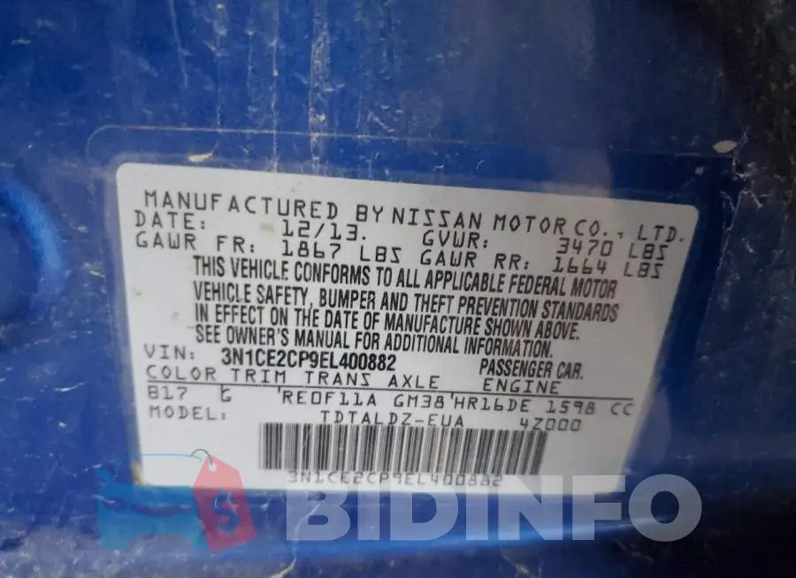 3N1CE2CP9EL400882 Photo# 12
