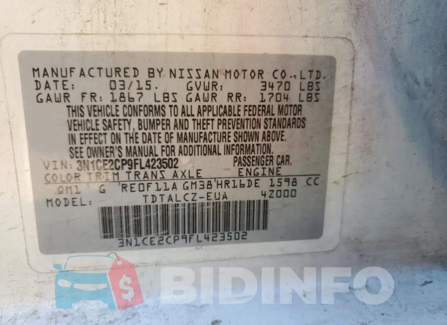 3N1CE2CP9FL423502 Photo# 12