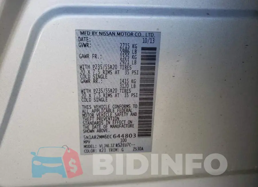 5N1AR2MM6EC644803 Photo# 13