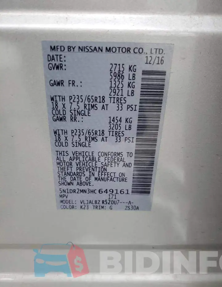 5N1DR2MN3HC649161 Photo# 12