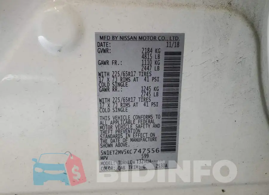 5N1ET2MV5KC747556 Photo# 13