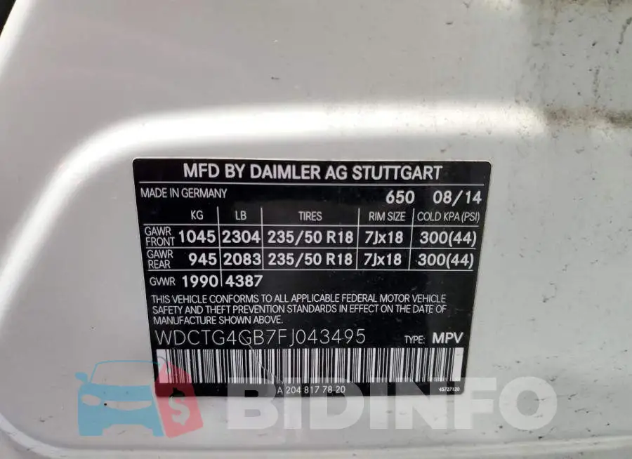 WDCTG4GB7FJ043495 Photo# 13