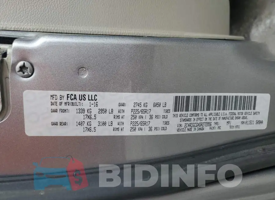 2C4RDGCGXGR272956 Photo# 14