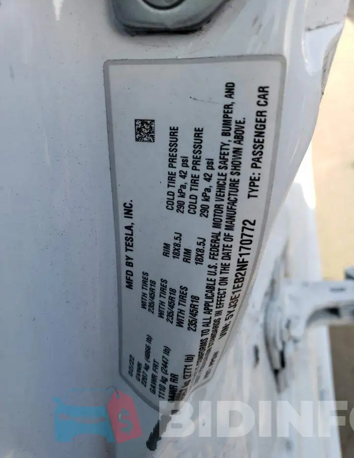 5YJ3E1EB2NF170772 Photo# 12