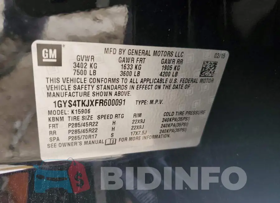 1GYS4TKJXFR600091 Photo# 13