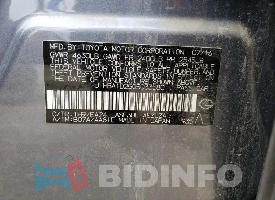 JTHBA1D25G5033580 Photo# 12