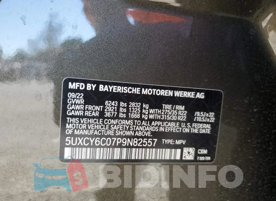 5UXCY6C07P9N82557 Photo# 14