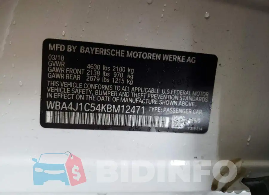 WBA4J1C54KBM12471 Photo# 12