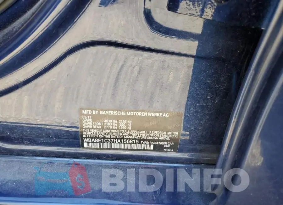 WBA8E1C37HA156815 Photo# 12