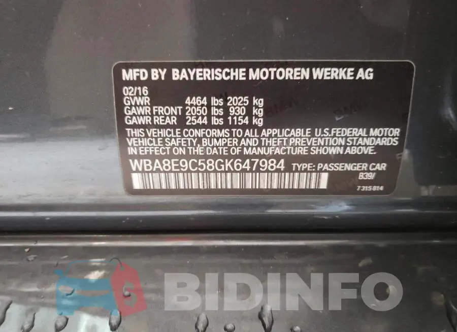 WBA8E9C58GK647984 Photo# 12