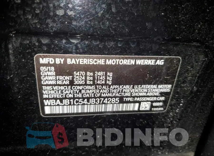 WBAJB1C54JB374285 Photo# 12