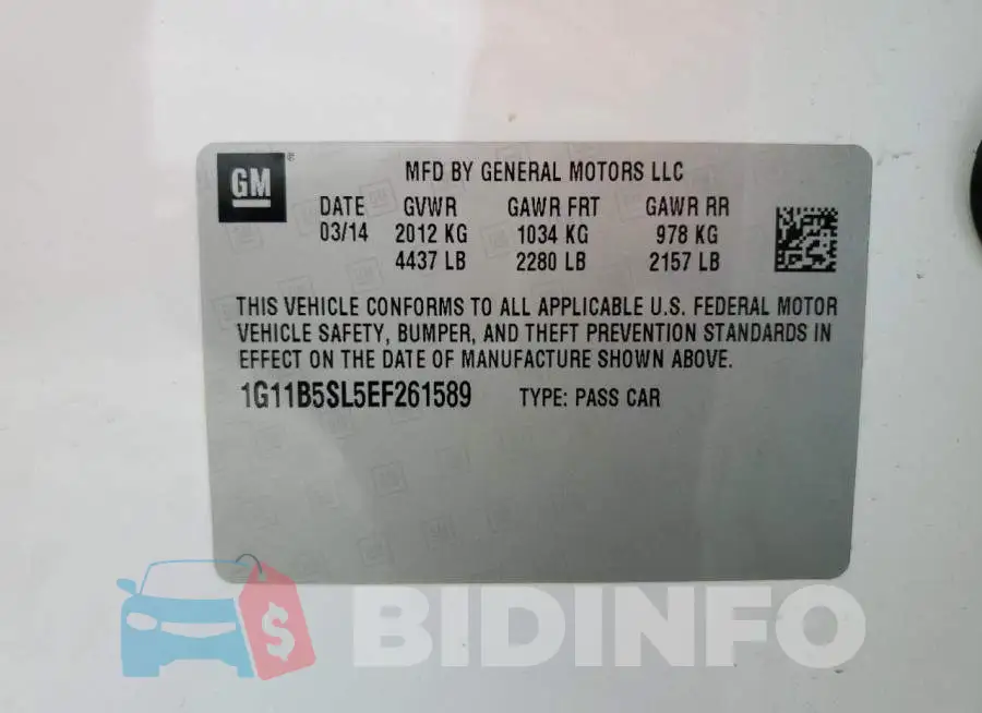 1G11B5SL5EF261589 Photo# 13