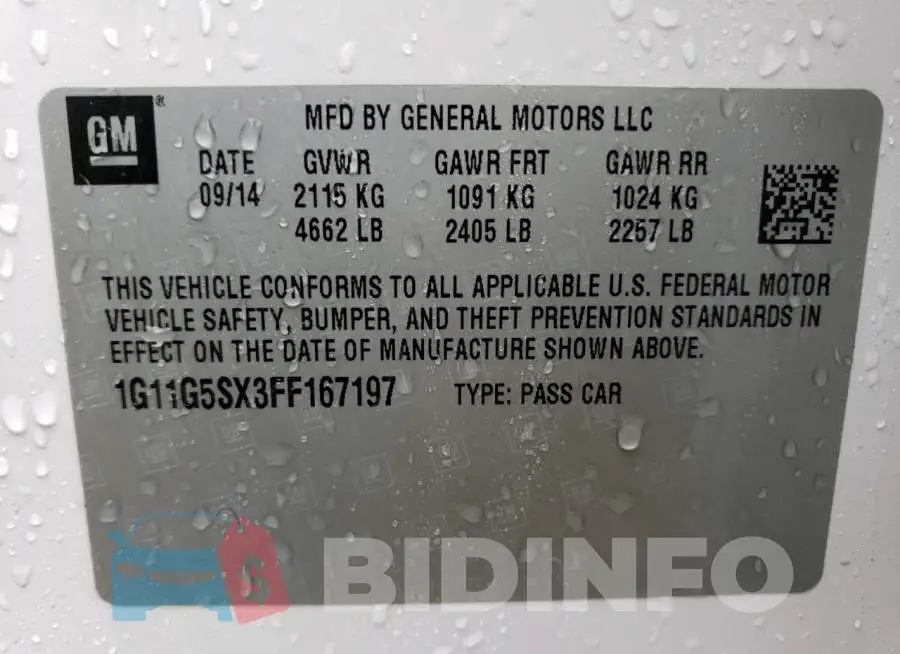 1G11G5SX3FF167197 Photo# 12