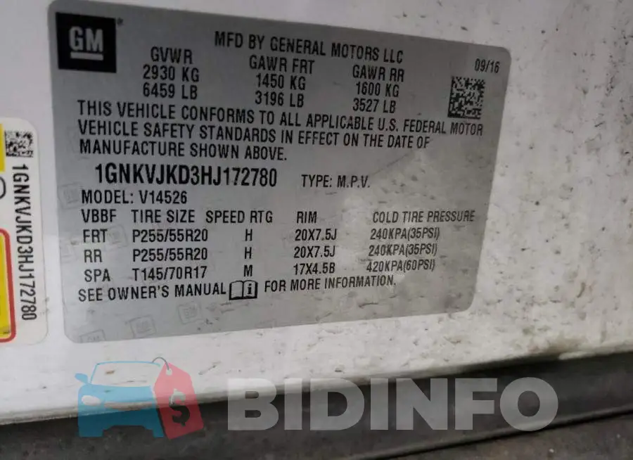1GNKVJKD3HJ172780 Photo# 14