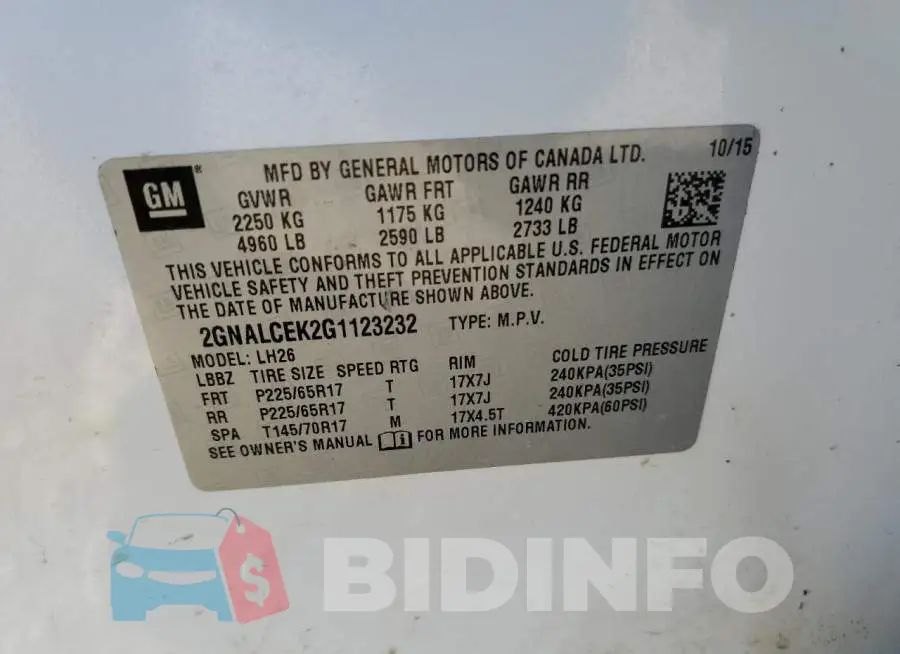 2GNALCEK2G1123232 Photo# 13