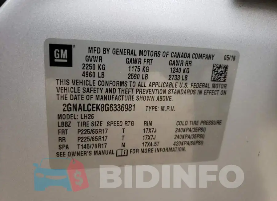 2GNALCEK8G6336981 Photo# 12