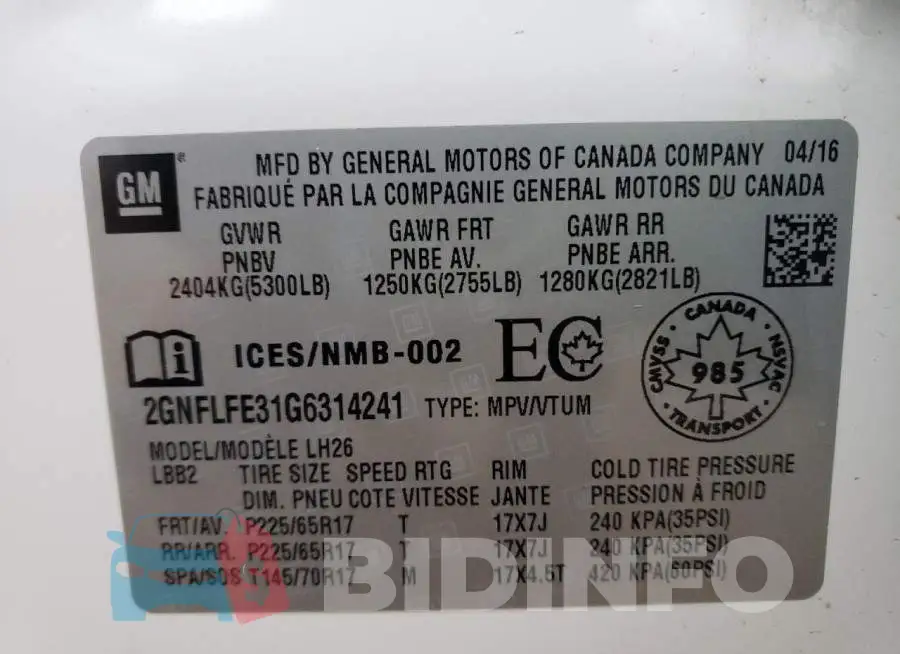 2GNFLFE31G6314241 Photo# 10